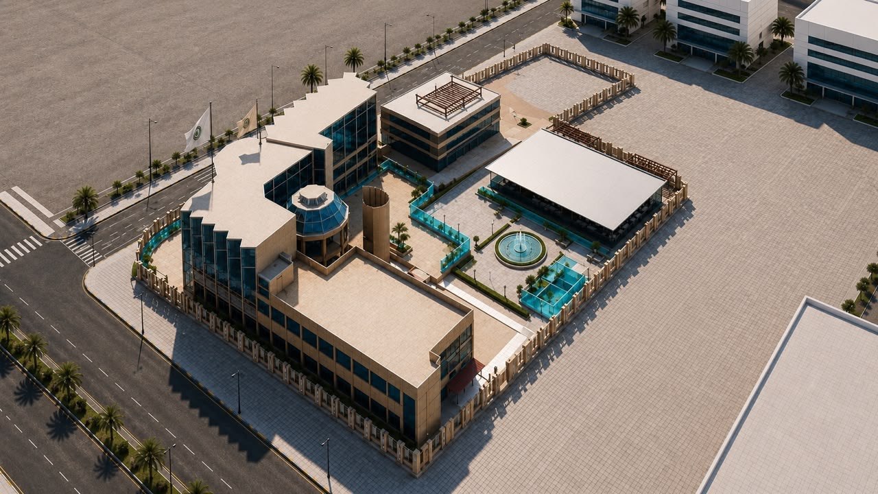 منظور جوي لمجمّع معماري